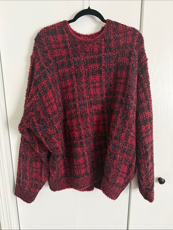 SKIMS Sweaters - SKIMS Red and Black Plaid Cozy Oversized Crewneck Pullover Sz L/XL NWT
